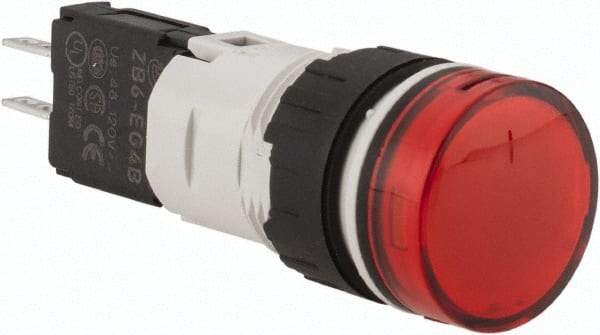 Schneider Electric - 48-120 VAC/VDC Red Lens LED Pilot Light - Round Lens, Quick Connect Connector, 18mm Wide, Vibration Resistant - Industrial Tool & Supply