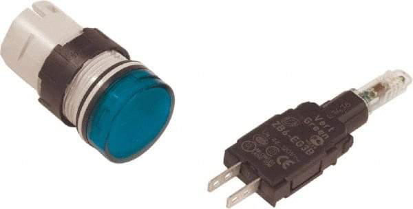 Schneider Electric - 48-120 VAC/VDC Green Lens LED Pilot Light - Round Lens, Quick Connect Connector, 18mm Wide, Vibration Resistant - Industrial Tool & Supply