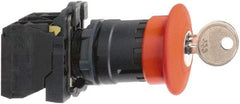 Schneider Electric - 22mm Mount Hole, Extended Mushroom Head, Pushbutton Switch with Contact Block - Round, Red Pushbutton, Maintained (MA), Momentary (MO) - Industrial Tool & Supply
