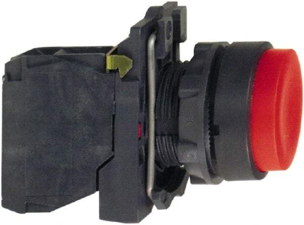 Schneider Electric - 22mm Mount Hole, Extended Straight, Pushbutton Switch with Contact Block - Round, Red Pushbutton, Momentary (MO) - Industrial Tool & Supply