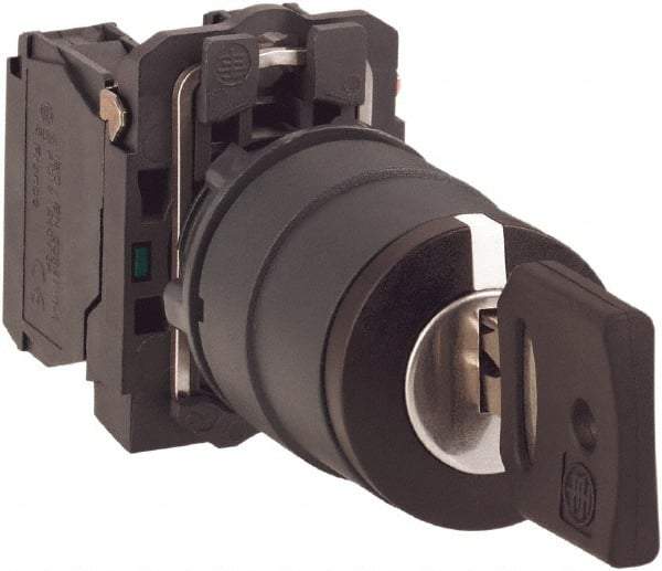 Schneider Electric - 22mm Mount Hole, 2 Position, Key Operated, Selector Switch with Contact Blocks - Maintained (MA), Shock, Vibration and Water Resistant - Industrial Tool & Supply