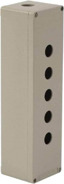 Schneider Electric - 5 Hole, 1.58 Inch Hole Diameter, Aluminum Pushbutton Switch Enclosure - 12.2 Inch High x 3.35 Inch Wide x 3.03 Inch Deep, 4, 13 NEMA Rated - Industrial Tool & Supply