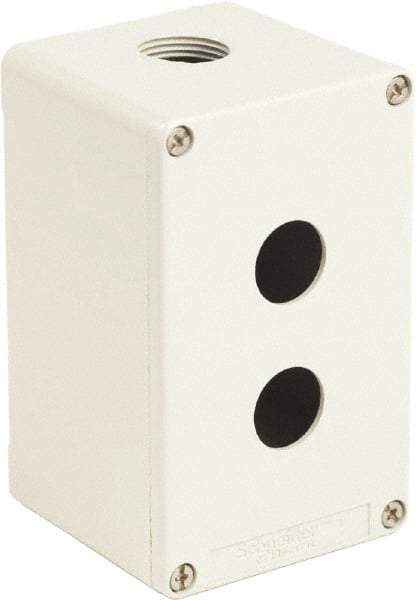 Schneider Electric - 2 Hole, 1.58 Inch Hole Diameter, Zinc Alloy Pushbutton Switch Enclosure - 5.12 Inch High x 3.15 Inch Wide x 3.03 Inch Deep, 4, 13 NEMA Rated - Industrial Tool & Supply