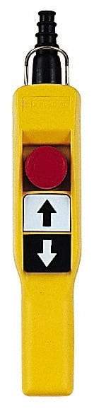 Schneider Electric - 3 Operator, Pushbutton Pendant Control Station - Up-Down-Emergency Stop (Legend), Momentary Switch, 2NO/1NC Contact - Industrial Tool & Supply