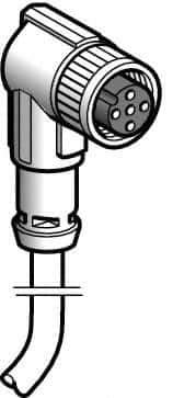Telemecanique Sensors - 4 Amp, M12 4 Pin Elbowed Female Cordset Sensor and Receptacle - 250 VAC, 300 VDC, 5m Cable Length, IP67 Ingress Rating - Industrial Tool & Supply