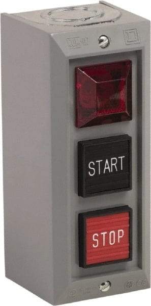 Schneider Electric - 3 Operator, Projecting Pushbutton Control Station - Start, Stop (Legend), Momentary Switch, NO/NC Contact, NEMA 1 - Industrial Tool & Supply