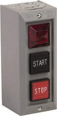 Schneider Electric - 3 Operator, Projecting Pushbutton Control Station - Start, Stop (Legend), Momentary Switch, NO/NC Contact, NEMA 1 - Industrial Tool & Supply