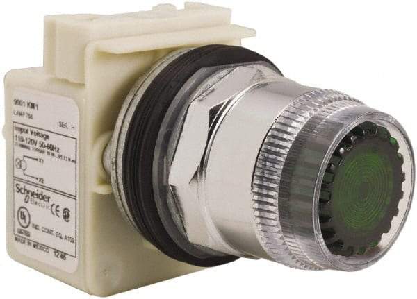 Schneider Electric - 30mm Mount Hole, Extended Straight, Pushbutton Switch Only - Round, Green Pushbutton, Momentary (MO), Weatherproof, Dust and Oil Resistant - Industrial Tool & Supply