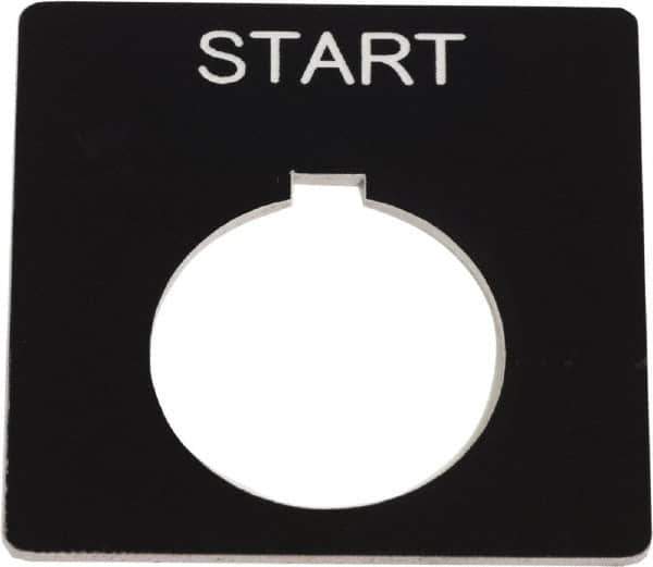 Schneider Electric - Square, Plastic Legend Plate - Start - Black Background, White Letters, 1.2 Inch Hole Diameter, 2-1/4 Inch Square - Industrial Tool & Supply