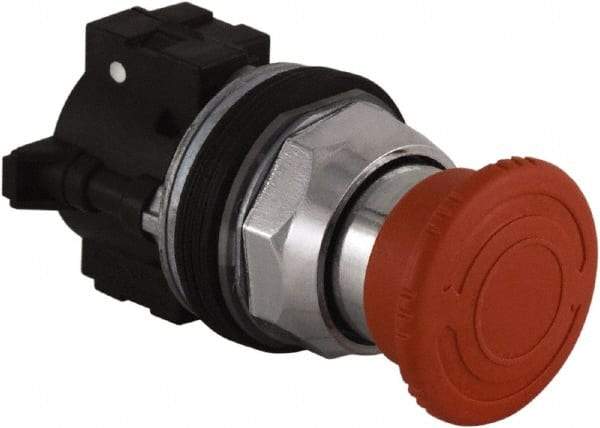 Schneider Electric - Extended Mushroom Head Pushbutton Switch Emergency Stop - Red, Round Button - Industrial Tool & Supply