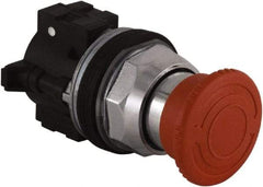 Schneider Electric - Extended Mushroom Head Pushbutton Switch Emergency Stop - Red, Round Button - Industrial Tool & Supply