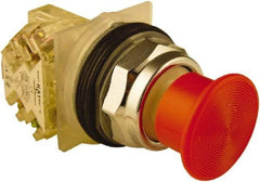 Schneider Electric - 30mm Mount Hole, Extended Mushroom Head, Pushbutton Switch with Contact Block - Round, Red Pushbutton, Momentary (MO) - Industrial Tool & Supply