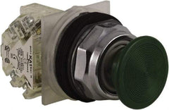 Schneider Electric - 30mm Mount Hole, Extended Straight, Pushbutton Switch with Contact Block - Green Pushbutton, Momentary (MO) - Industrial Tool & Supply