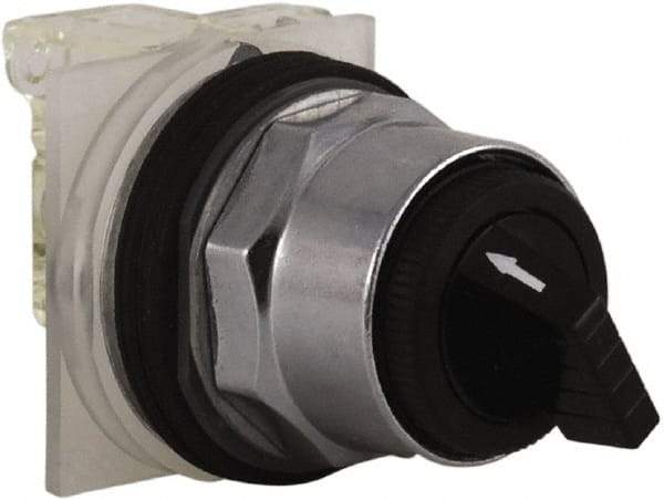 Schneider Electric - 30mm Mount Hole, 2 Position, Knob and Pushbutton Operated, Selector Switch - Black, Maintained (MA), NO/NC, Weatherproof and Dust and Oil Resistant - Industrial Tool & Supply