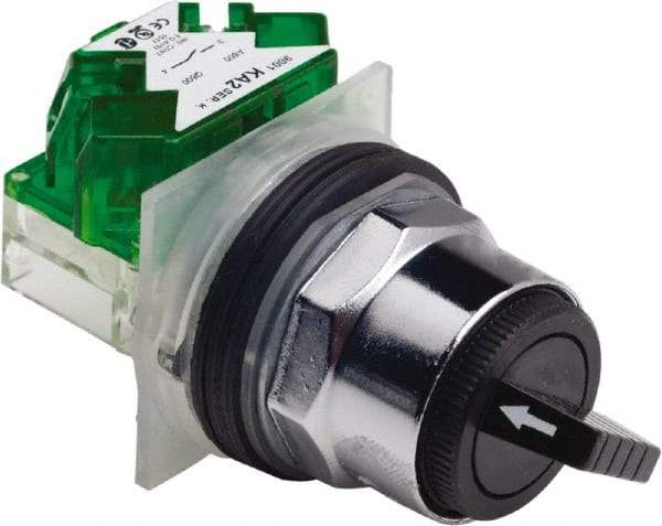 Schneider Electric - 30mm Mount Hole, 2 Position, Knob and Pushbutton Operated, Selector Switch - Black, Maintained (MA), Weatherproof and Dust and Oil Resistant - Industrial Tool & Supply
