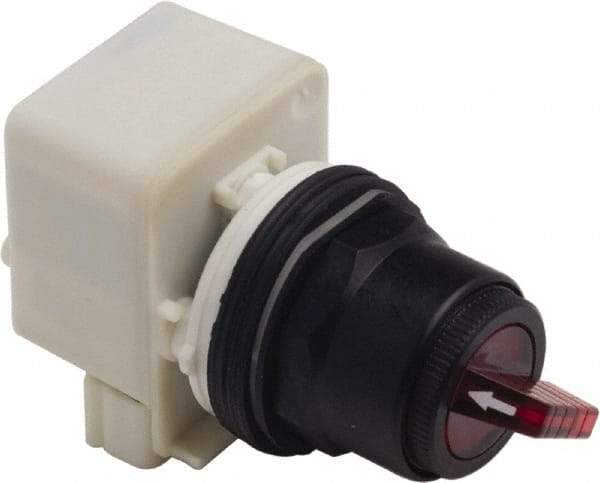 Schneider Electric - 30mm Mount Hole, 2 Position, Knob and Pushbutton Operated, Selector Switch Only - Red, Maintained (MA), without Contact Blocks, Anticorrosive, Weatherproof, Dust and Oil Resistant - Industrial Tool & Supply