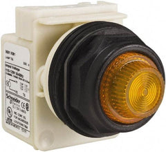 Schneider Electric - 110 VAC at 50/60 Hz via Transformer, 120 VAC at 50/60 Hz via Transformer Amber Lens Indicating Light - Round Lens, Screw Clamp Connector, Corrosion Resistant, Dust Resistant, Oil Resistant - Industrial Tool & Supply