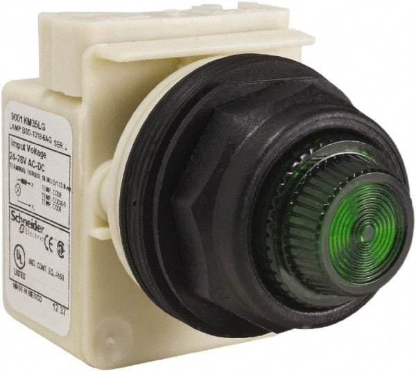 Schneider Electric - 24 V, 28 V Green Lens LED Indicating Light - Round Lens, Screw Clamp Connector, Corrosion Resistant, Dust Resistant, Oil Resistant - Industrial Tool & Supply