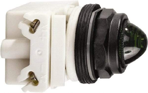 Schneider Electric - 120 VAC/VDC Green Lens LED Pilot Light - Round Lens, Screw Clamp Connector, 54mm OAL x 42mm Wide, Vibration Resistant - Industrial Tool & Supply