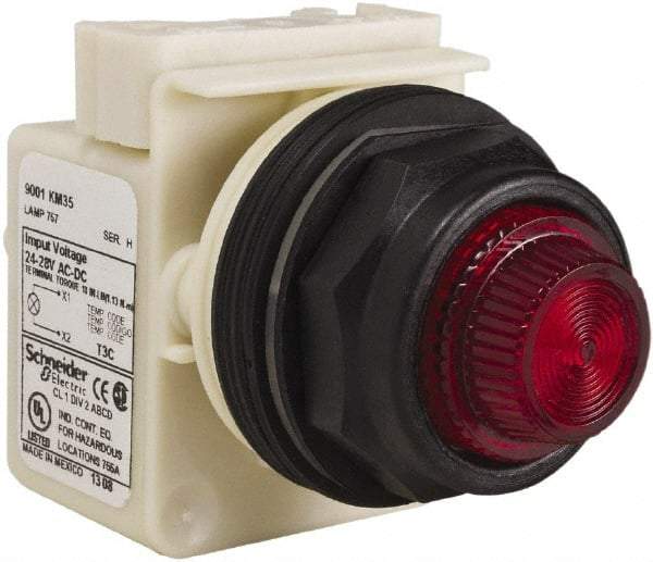 Schneider Electric - 24 V, 28 V Red Lens Indicating Light - Round Lens, Screw Clamp Connector, Corrosion Resistant, Dust Resistant, Oil Resistant - Industrial Tool & Supply