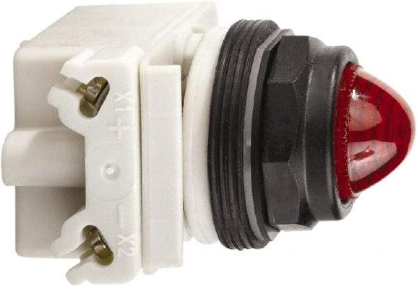 Schneider Electric - 120 VAC/VDC Red Lens LED Pilot Light - Round Lens, Screw Clamp Connector, 54mm OAL x 42mm Wide, Vibration Resistant - Industrial Tool & Supply