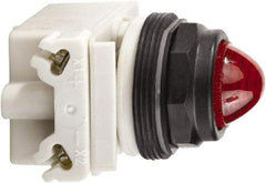 Schneider Electric - 120 VAC/VDC Red Lens LED Pilot Light - Round Lens, Screw Clamp Connector, 54mm OAL x 42mm Wide, Vibration Resistant - Industrial Tool & Supply