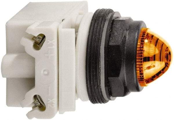 Schneider Electric - 120 VAC White Lens LED Pilot Light - Round Lens, Screw Clamp Connector, 54mm OAL x 42mm Wide, Vibration Resistant - Industrial Tool & Supply
