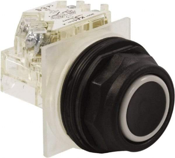 Schneider Electric - 30mm Mount Hole, Flush, Pushbutton Switch with Contact Block - Octagon, Black Pushbutton, Momentary (MO) - Industrial Tool & Supply