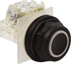 Schneider Electric - 30mm Mount Hole, Flush, Pushbutton Switch with Contact Block - Octagon, Black Pushbutton, Momentary (MO) - Industrial Tool & Supply