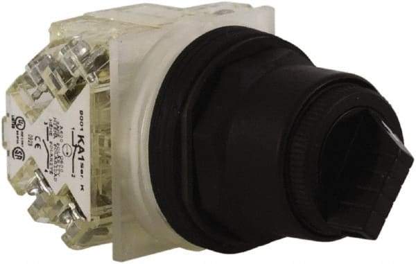 Schneider Electric - 30mm Mount Hole, 2 Position, Knob and Pushbutton Operated, Selector Switch - Black, Maintained (MA), Anticorrosive, Weatherproof, Dust and Oil Resistant - Industrial Tool & Supply