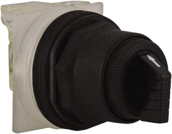 Schneider Electric - 1.18 Inch Mount Hole, 3 Position, Knob and Pushbutton Operated, Selector Switch - Black, Maintained (MA), Anticorrosive, Weatherproof, Dust and Oil Resistant - Industrial Tool & Supply