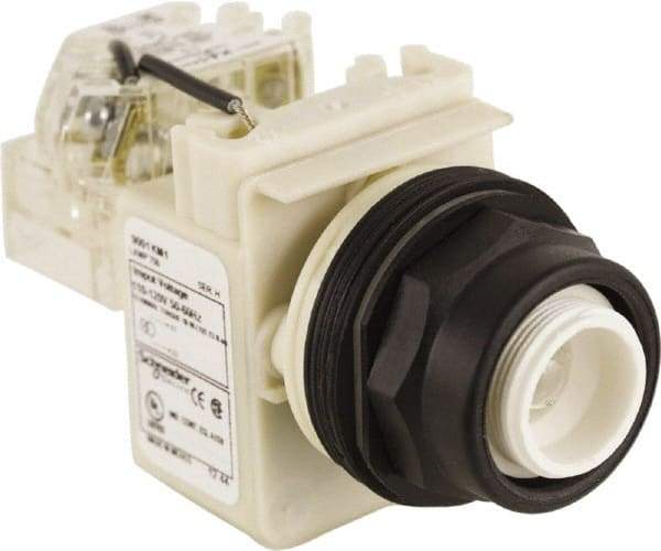 Schneider Electric - 110 VAC at 50/60 Hz via Transformer, 120 VAC at 50/60 Hz via Transformer Press-to-Test Indicating Light - Round Lens, Screw Clamp Connector, Corrosion Resistant, Dust Resistant, Oil Resistant - Industrial Tool & Supply