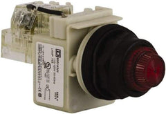Schneider Electric - 110 VAC at 50/60 Hz via Transformer, 120 VAC at 50/60 Hz via Transformer Red Lens Press-to-Test Indicating Light - Round Lens, Screw Clamp Connector, Corrosion Resistant, Dust Resistant, Oil Resistant - Industrial Tool & Supply