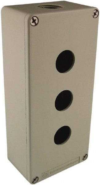 Schneider Electric - 3 Hole, 1.58 Inch Hole Diameter, Zinc Alloy Pushbutton Switch Enclosure - 6.9 Inch High x 3.15 Inch Wide x 2.03 Inch Deep, 4, 13 NEMA Rated - Industrial Tool & Supply