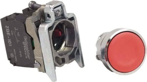 Schneider Electric - 22mm Mount Hole, Pushbutton Switch with Contact Block - Round, Red Pushbutton, Nonilluminated, Momentary (MO), Anticorrosive, Dust Resistant and Vaportight - Industrial Tool & Supply