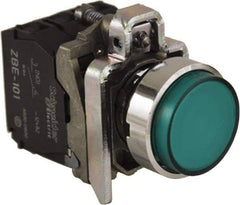 Schneider Electric - 0.87 Inch Mount Hole, Extended Straight, Pushbutton Switch - Round, Green Pushbutton, Illuminated, Momentary (MO), Anticorrosive, Dust Resistant and Vaportight - Industrial Tool & Supply