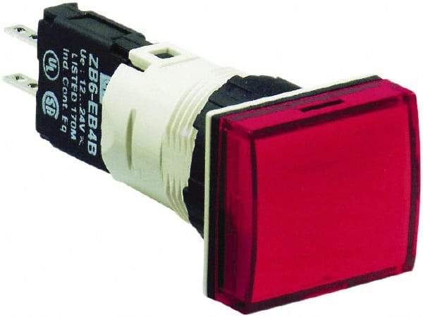 Schneider Electric - 12-24 VAC/VDC Red Lens LED Pilot Light - Rectangle Lens, Quick Connect Connector, 24mm Wide, Vibration Resistant - Industrial Tool & Supply