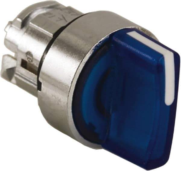 Schneider Electric - 22mm Mount Hole, 3 Position, Handle Operated, Selector Switch - Blue, Maintained (MA), Illuminated, Shock, Vibration and Water Resistant - Industrial Tool & Supply
