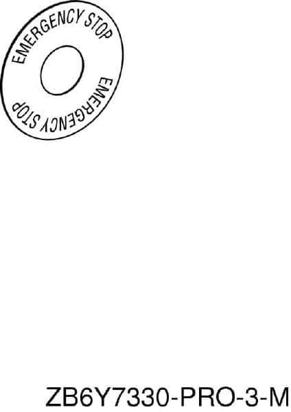 Schneider Electric - Round, Legend Plate - Emergency Stop - Yellow Background, Black Letters, 45mm Overall Diameter - Industrial Tool & Supply