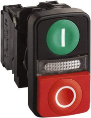 Schneider Electric - 22mm Mount Hole, Extended Straight, Flush, Pushbutton Switch Only - Rectangle, Green and Red Pushbutton, Illuminated, Momentary (MO), On-Off, Shock and Vibration Resistant - Industrial Tool & Supply