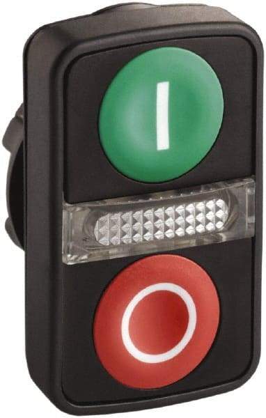 Schneider Electric - 22mm Mount Hole, Flush, Pushbutton Switch Only - Rectangle, Green and Red Pushbutton, Illuminated, Momentary (MO), On-Off, Shock and Vibration Resistant - Industrial Tool & Supply