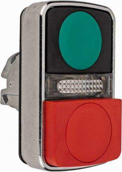 Schneider Electric - 22mm Mount Hole, Extended Straight, Flush, Pushbutton Switch Only - Rectangle, Green and Red Pushbutton, Illuminated, Momentary (MO), On-Off, Shock and Vibration Resistant - Industrial Tool & Supply