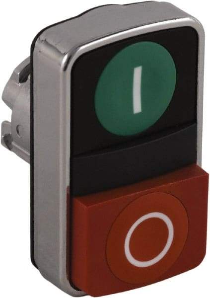 Schneider Electric - 22mm Mount Hole, Extended Straight, Flush, Pushbutton Switch Only - Rectangle, Green and Red Pushbutton, Nonilluminated, Momentary (MO), On-Off, Shock and Vibration Resistant - Industrial Tool & Supply