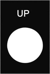 Schneider Electric - Rectangular, PVC Legend Plate - Up - Black Background, White Letters, 22mm Hole Diameter, 30mm Wide x 40mm High - Industrial Tool & Supply