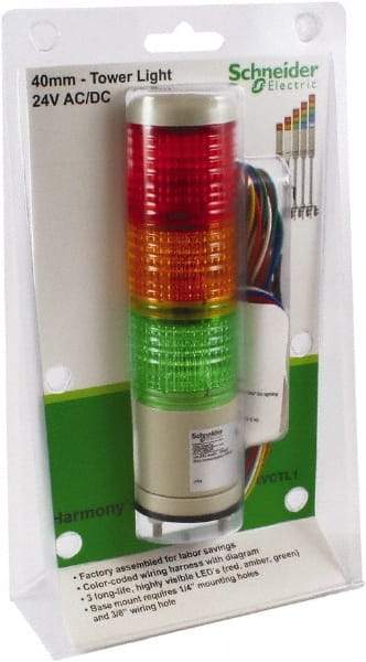 Schneider Electric - LED Lamp, Green, Red and Amber, Steady, Preassembled Stackable Tower Light Module Unit - 24 VAC/VDC, 75 Milliamp, Base Mount - Industrial Tool & Supply
