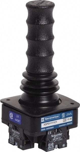 Schneider Electric - 2/4 Position, 10 Amp, 4.44 Inch Long, -40 to 140°F, Pushbutton Handle, Momentary (MO) Joystick Switch - 6.252 Inch High x 2.56 Inch Deep x 2.56 Inch Wide, 15 VDC, Panel Mount, IP65, 1.88 Inch Mount Hole Diameter - Industrial Tool & Supply