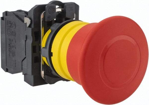 Schneider Electric - 22mm Mount Hole, Extended Mushroom Head, Pushbutton Switch Only - Round, Red Pushbutton, Nonilluminated, Trigger Action, Off, Shock and Vibration Resistant - Industrial Tool & Supply
