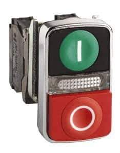 Schneider Electric - 22mm Mount Hole, Extended Straight, Flush, Pushbutton Switch Only - Rectangle, Green and Red Pushbutton, Illuminated, Momentary (MO), On-Off, Shock and Vibration Resistant - Industrial Tool & Supply