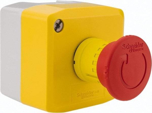 Schneider Electric - 1 Operator, Mushroom Head Control Station - No Legend (Legend), Turn to Release Switch, NO/2NC Contact, NEMA 13, 4X - Industrial Tool & Supply