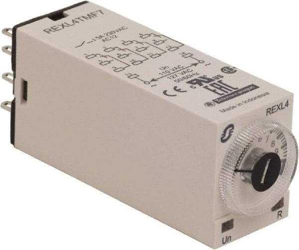Schneider Electric - 14 Pin, 100 hr Delay, Multiple Range 4PDT Time Delay Relay - 5 Contact Amp, 120 VAC, Knob - Industrial Tool & Supply
